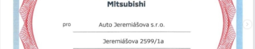 Od roku 2019 vlastníme certifikát o autorizaci – klempírny a lakovny Mitsubishi.